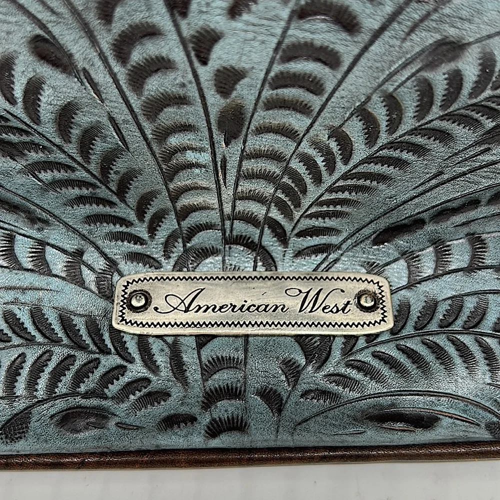 American West Gorgeous Light Blue/Brown Floral Leather Shoulder Bag Purse 🌸🌸 - Picture 3 of 14